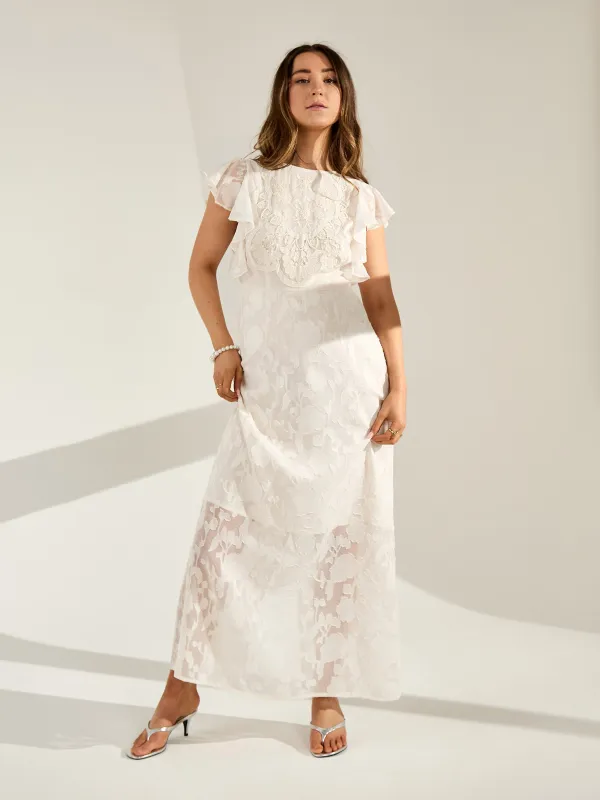 GWD Zoey Sparkle Embellished Floral Cream Maxi Dress made by George W. Davies