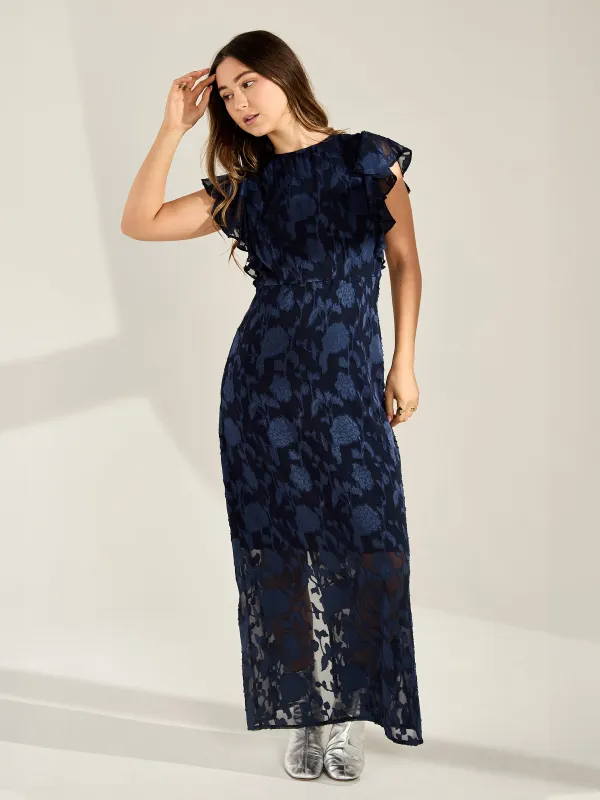 GWD Zoey Jacquard Floral Navy Maxi Dress sold by George W. Davies