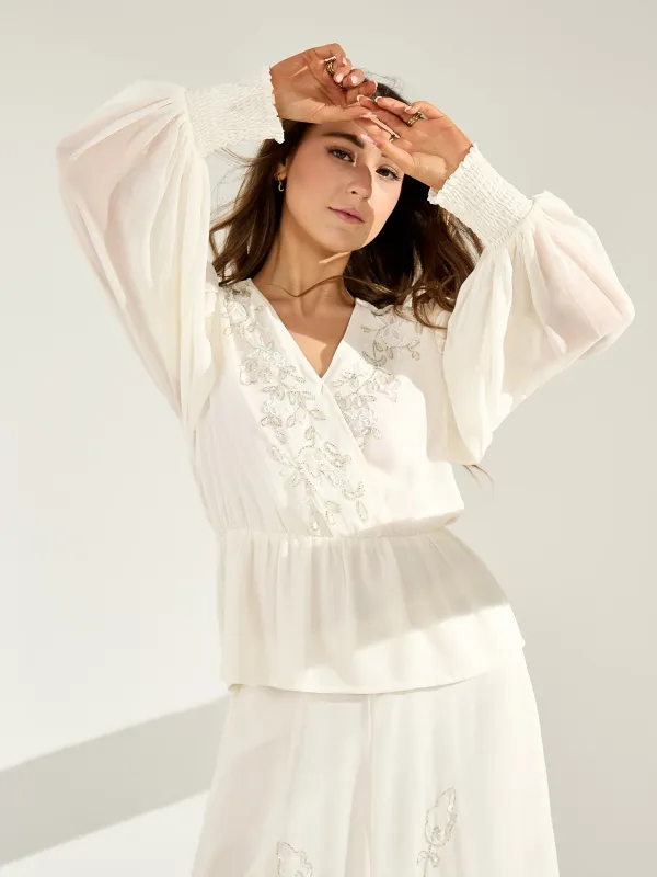 GWD Floral Embellished Sparda Top Cream made by George W. Davies