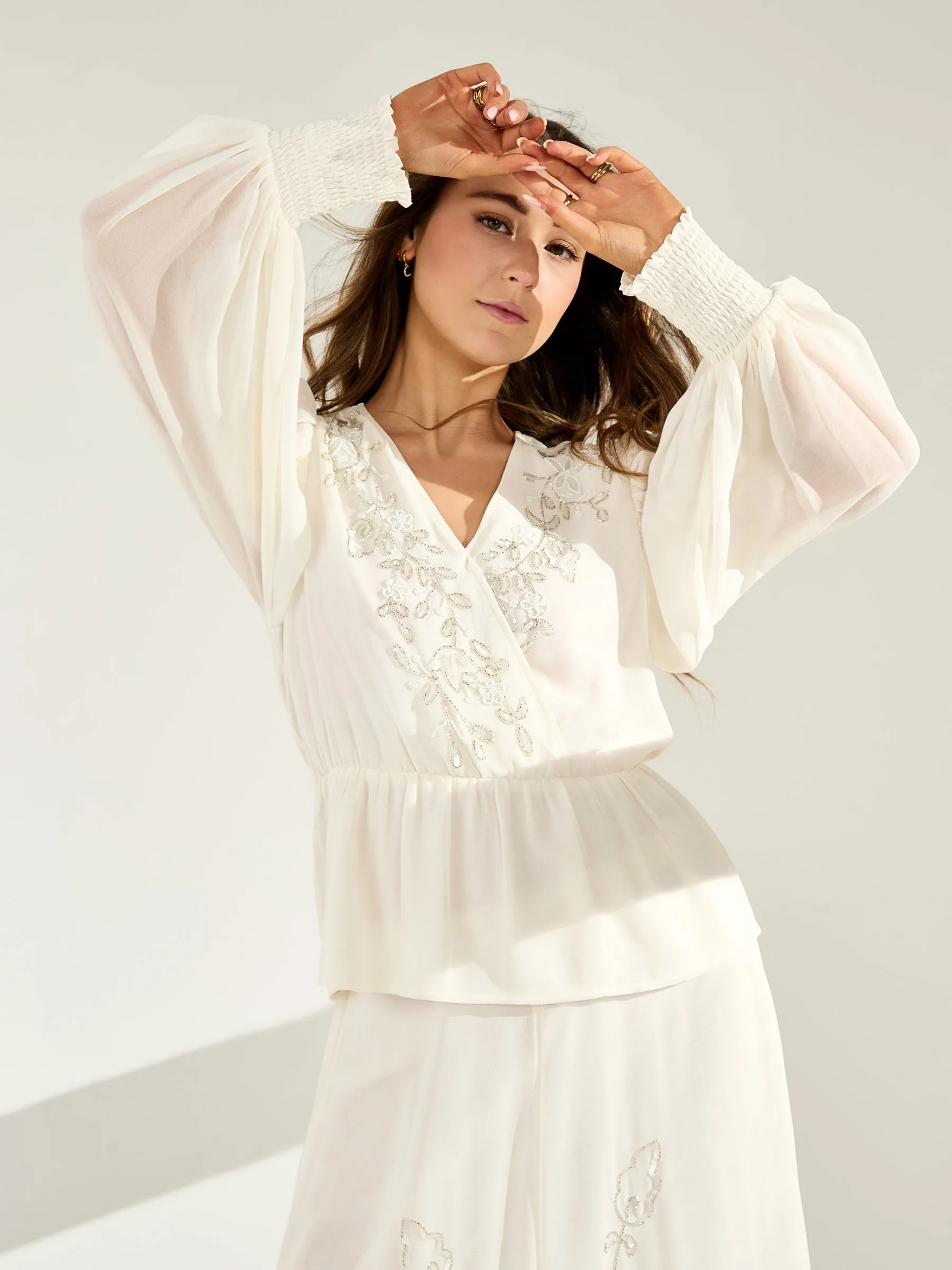 GWD Floral Embellished Sparda Top Cream sold by George W. Davies