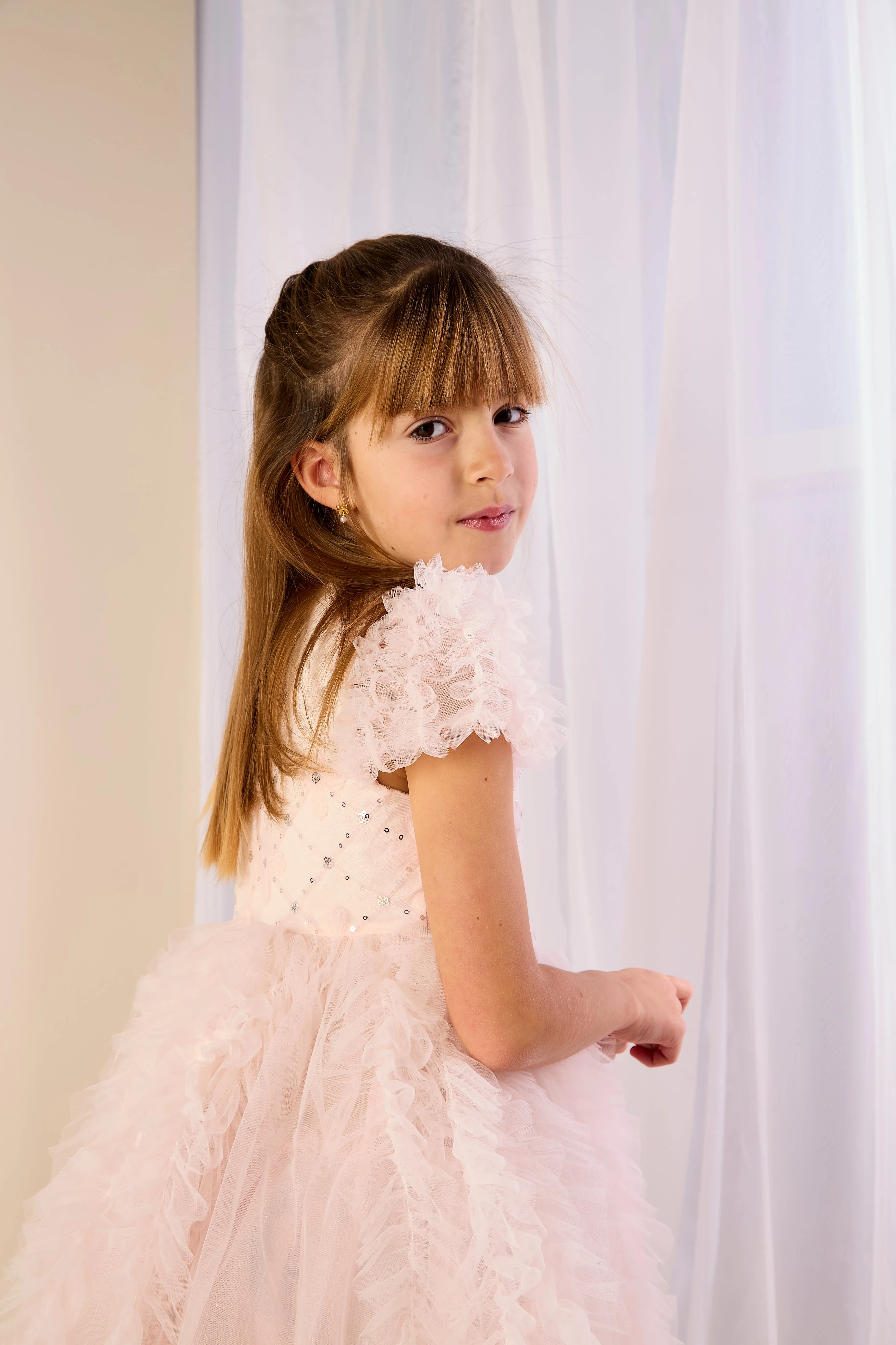 GWD Rosy Ruffles Dress – Pink Sequin & Tulle Princess Party Dress sold by George W. Davies