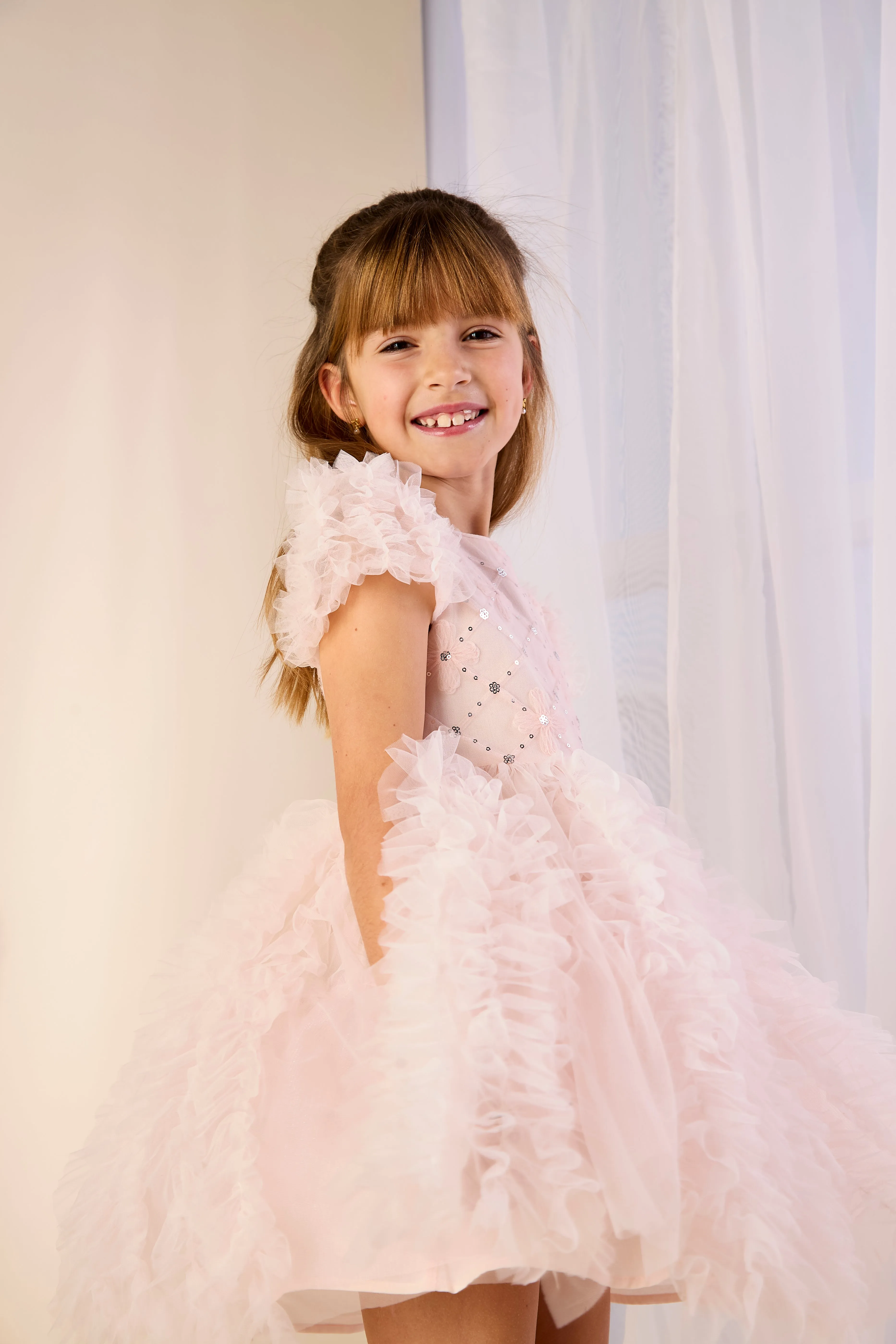 GWD Rosy Ruffles Dress – Pink Sequin & Tulle Princess Party Dress sold by George W. Davies product image thumbnail 3