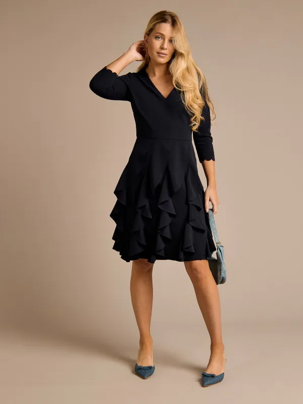 GWD Emory Jersey Frill Knee Length Navy Dress sold by George W. Davies
