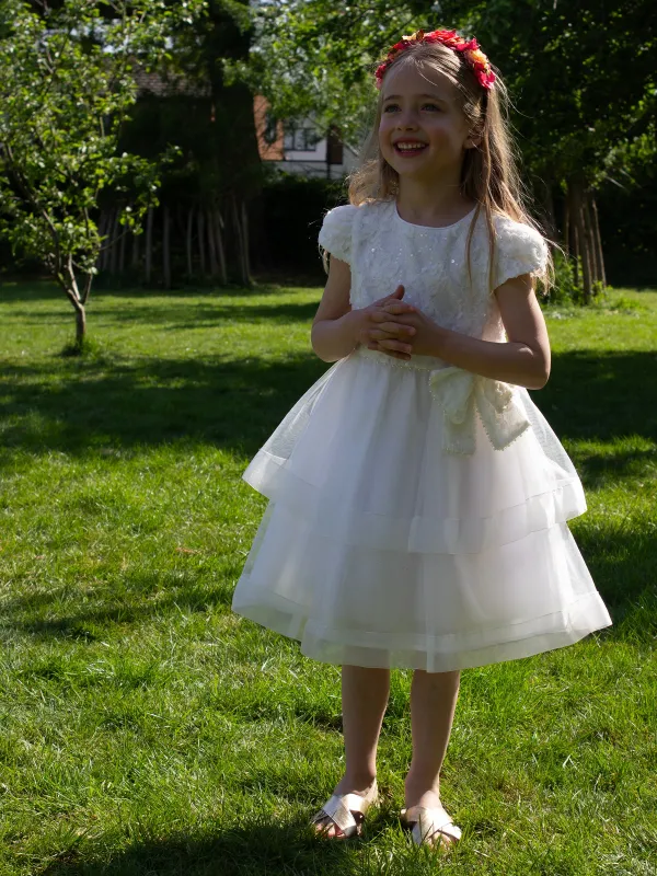 GWD Ribbon Belle Sequin Layered White Party Dress sold by George W. Davies