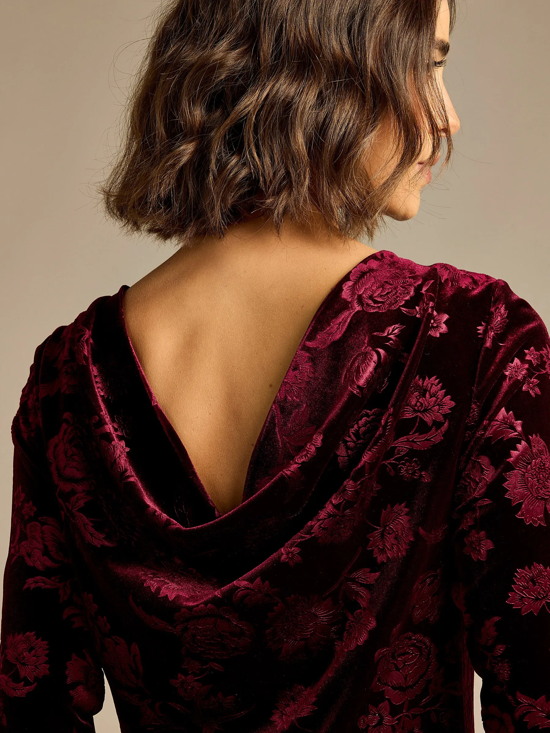 GWD Hilda Burgundy Floral Velvet Maxi Dress sold by George W. Davies product image thumbnail 4