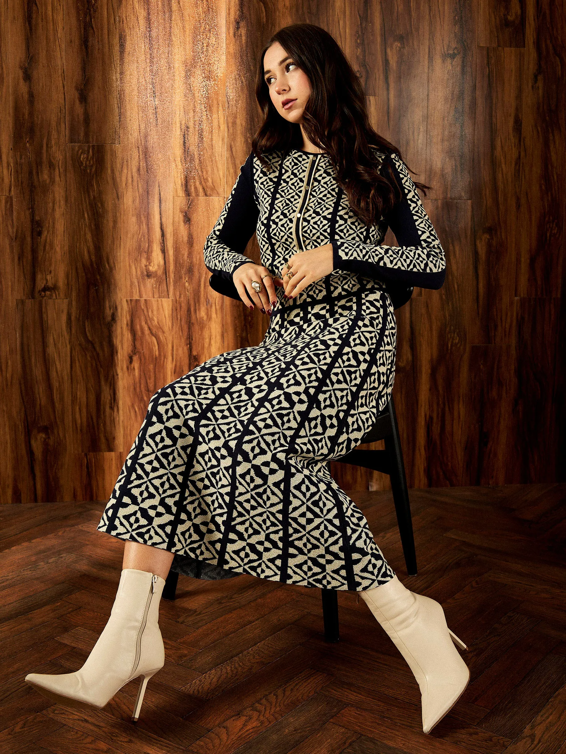 GWD Cate Knitted Geometric Maxi Skirt sold by George W. Davies product image thumbnail 2