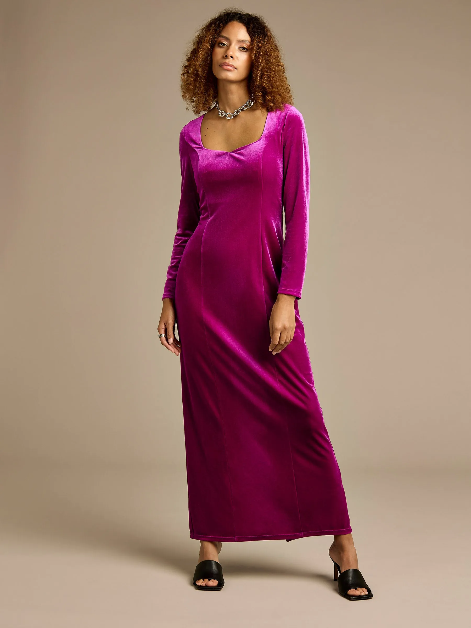 GWD Mary Stretch Velvet Magenta Maxi Dress sold by George W. Davies