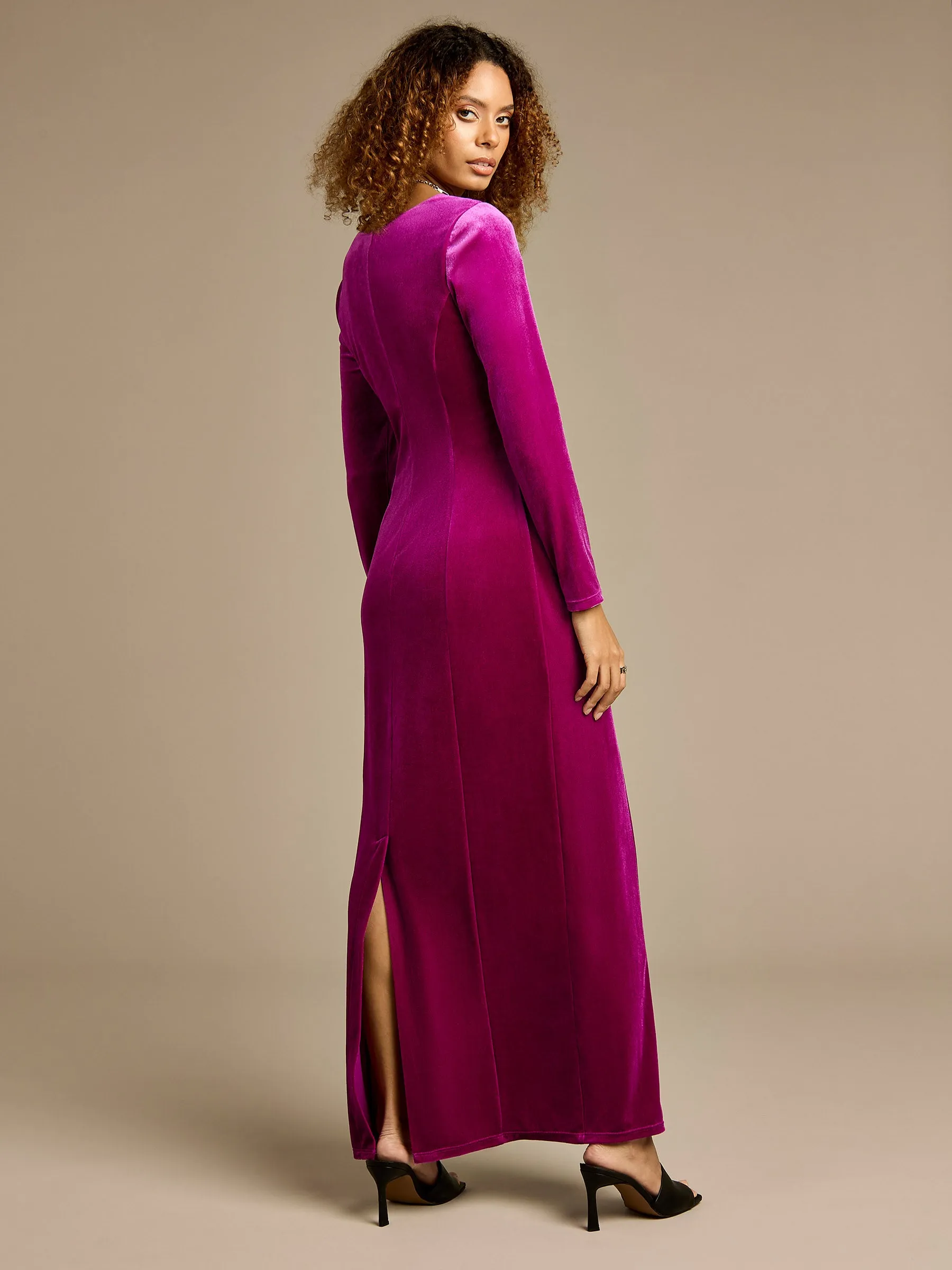 GWD Mary Stretch Velvet Magenta Maxi Dress sold by George W. Davies product image thumbnail 3