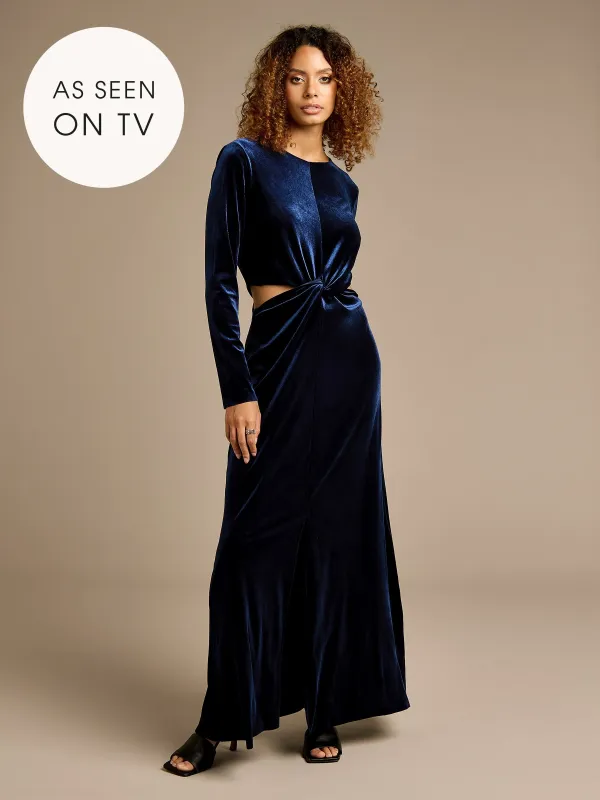 GWD Yasmina Stretch Velvet Navy Maxi Dress sold by George W. Davies