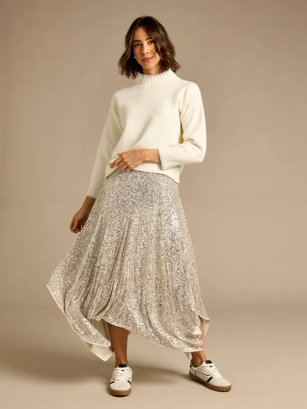 GWD Jenna Silver Sequin Hanky Hem Skirt sold by George W. Davies
