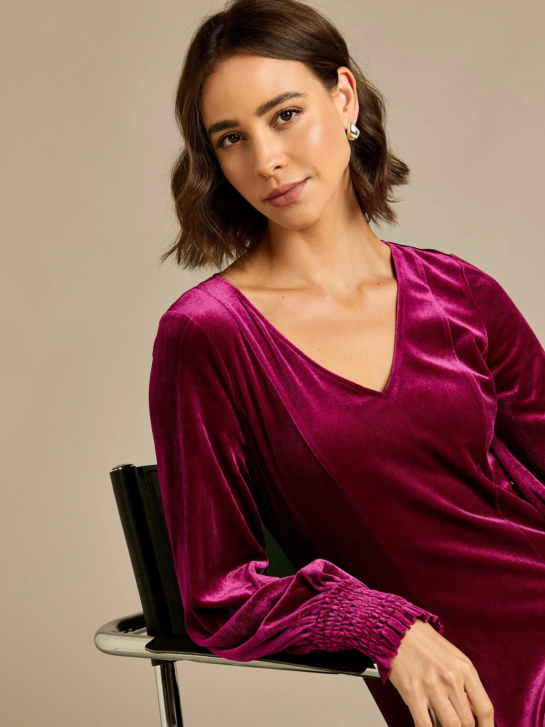 GWD Velvet Pink V-Neck Ashlee Mini Dress sold by George W. Davies product image thumbnail 4