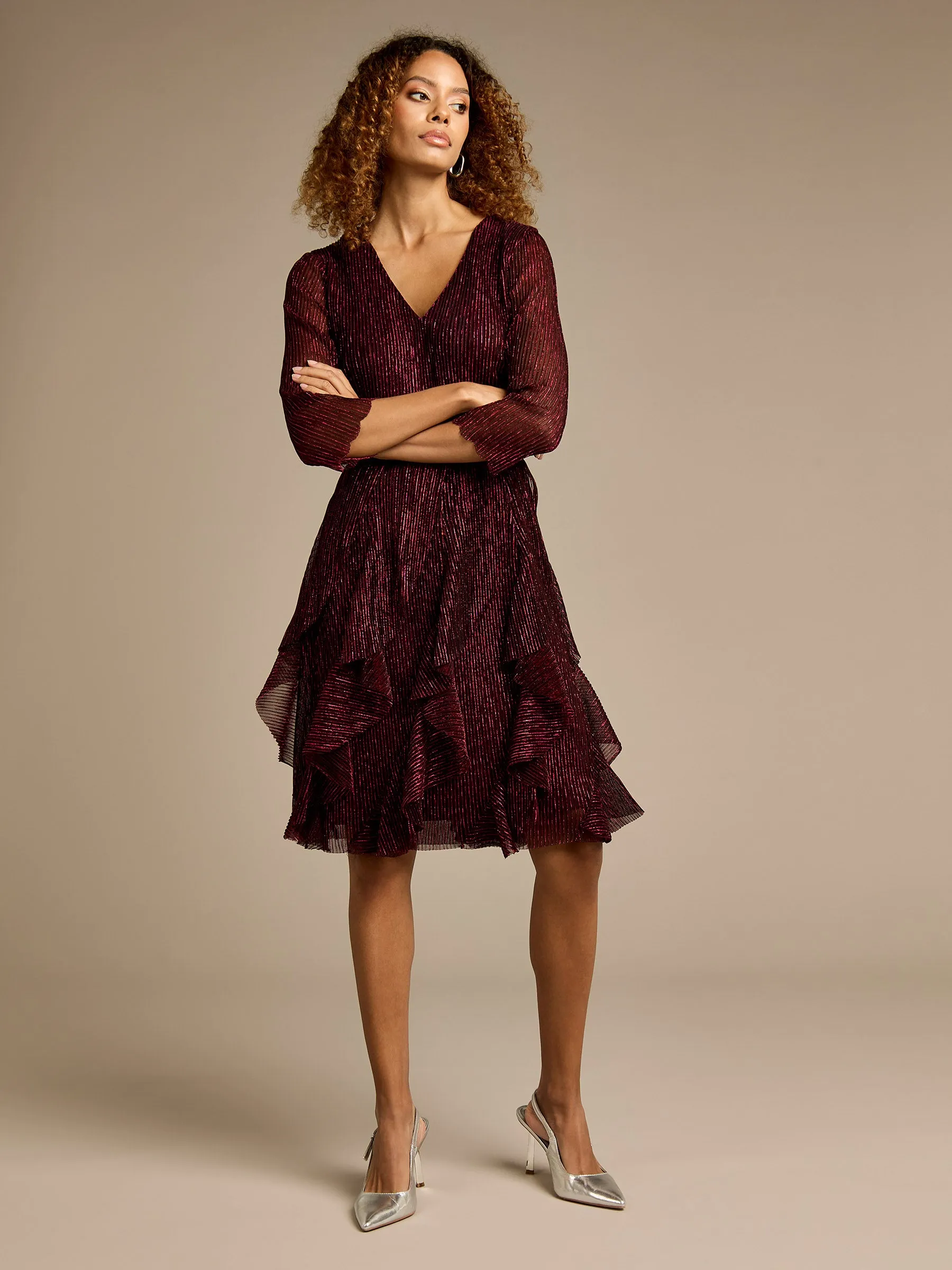 GWD Emory Metallic Sparkle Frill Knee Length Dress sold by George W. Davies