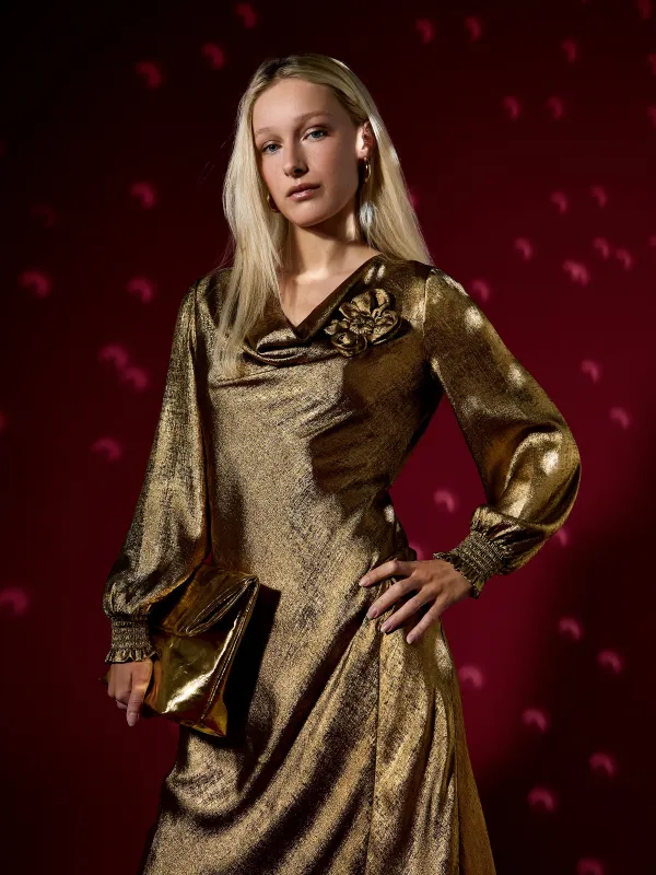 GWD Juliet Gold Metallic Maxi Dress made by George W. Davies