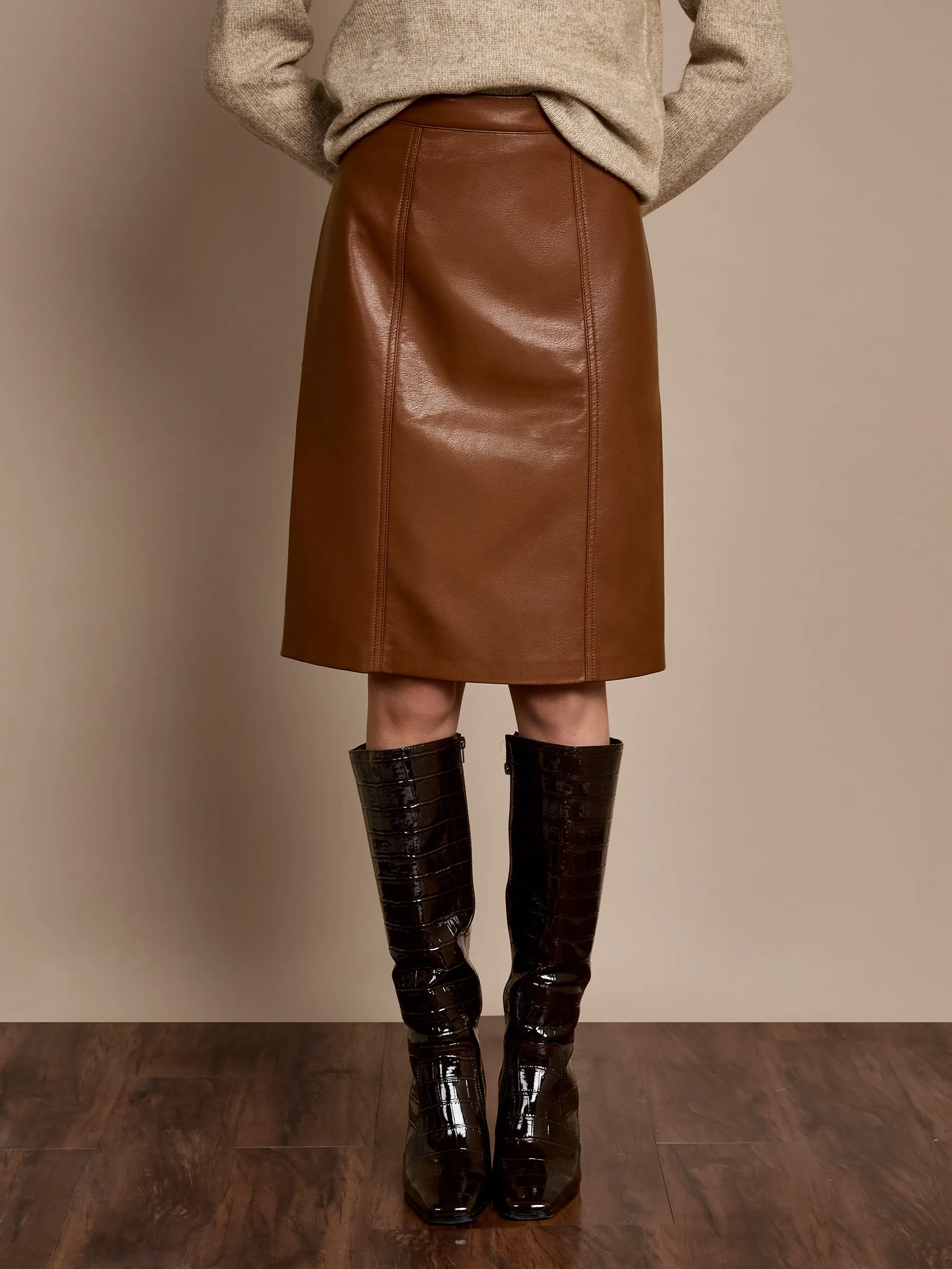 Carolyn Chestnut Faux Leather Midi Skirt sold by George W. Davies product image thumbnail 2