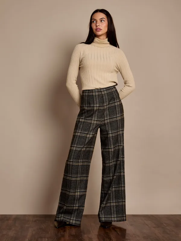 GWD Aimee Brown Check Wide-Leg Trouser made by George W. Davies