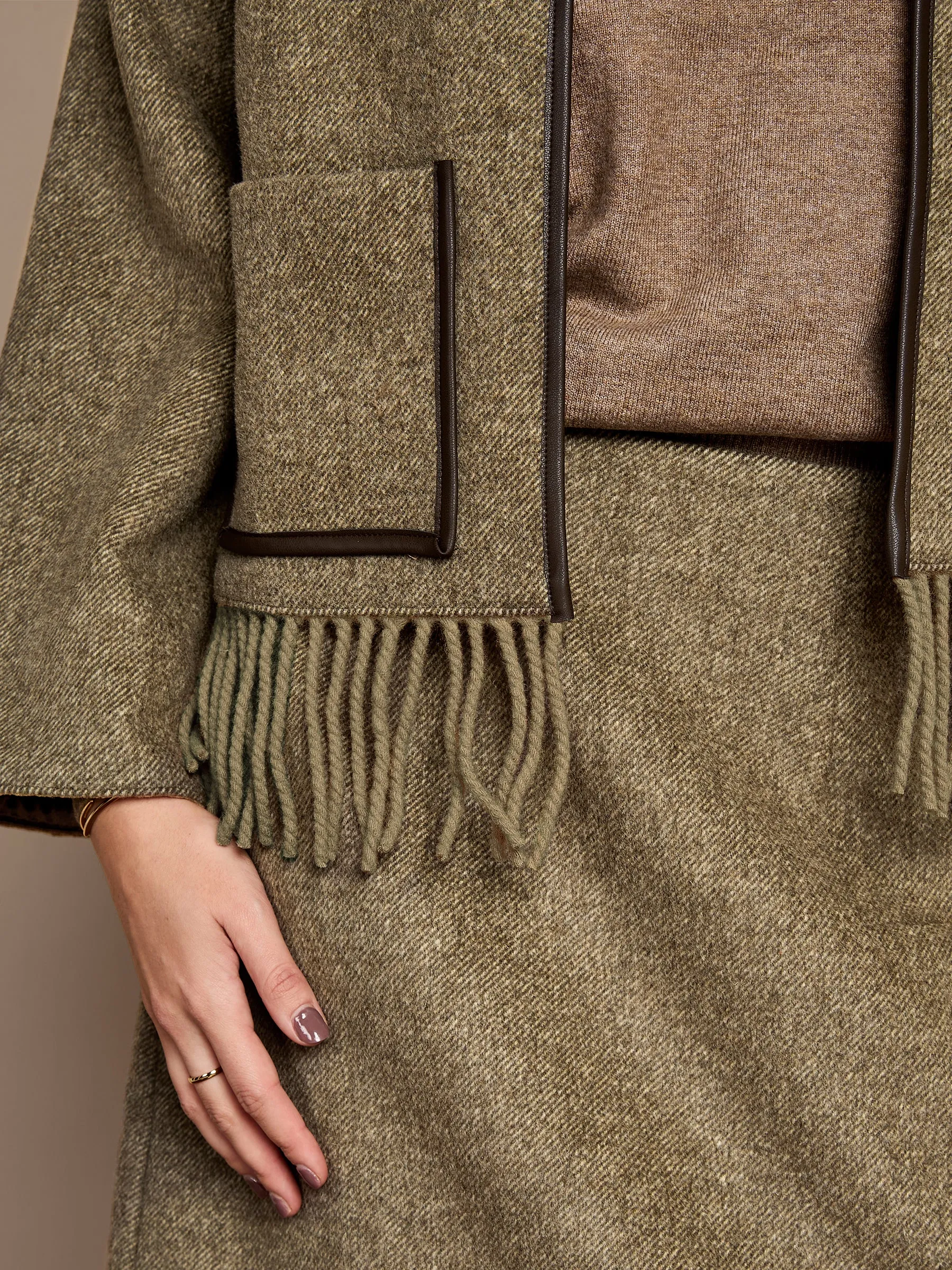 GWD Meredith Wool Blend Tassel Jacket – Olive Herringbone sold by George W. Davies product image thumbnail 5