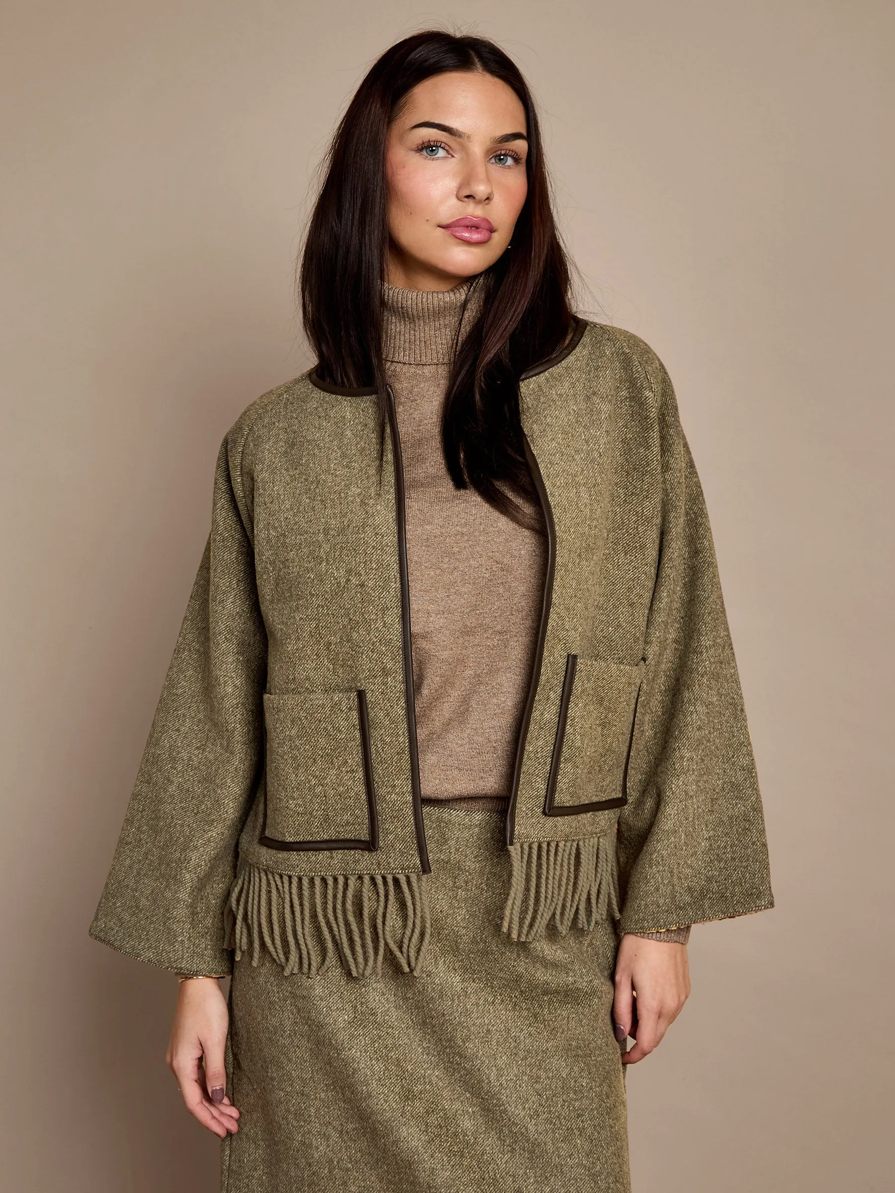 GWD Meredith Wool Blend Tassel Jacket – Olive Herringbone sold by George W. Davies product image thumbnail 3