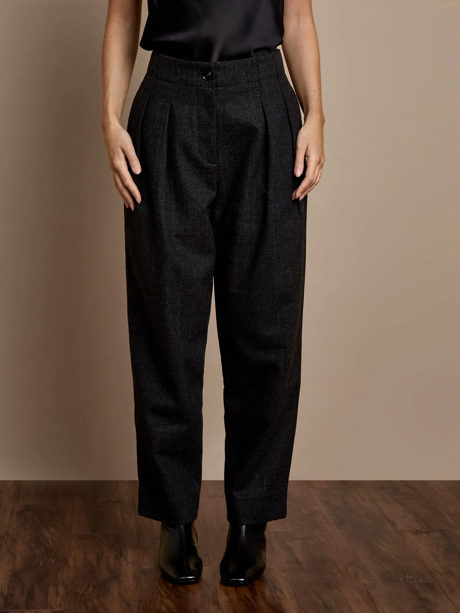 GWD Hannah Pleat-Front Grey Checked Trouser sold by George W. Davies product image thumbnail 5