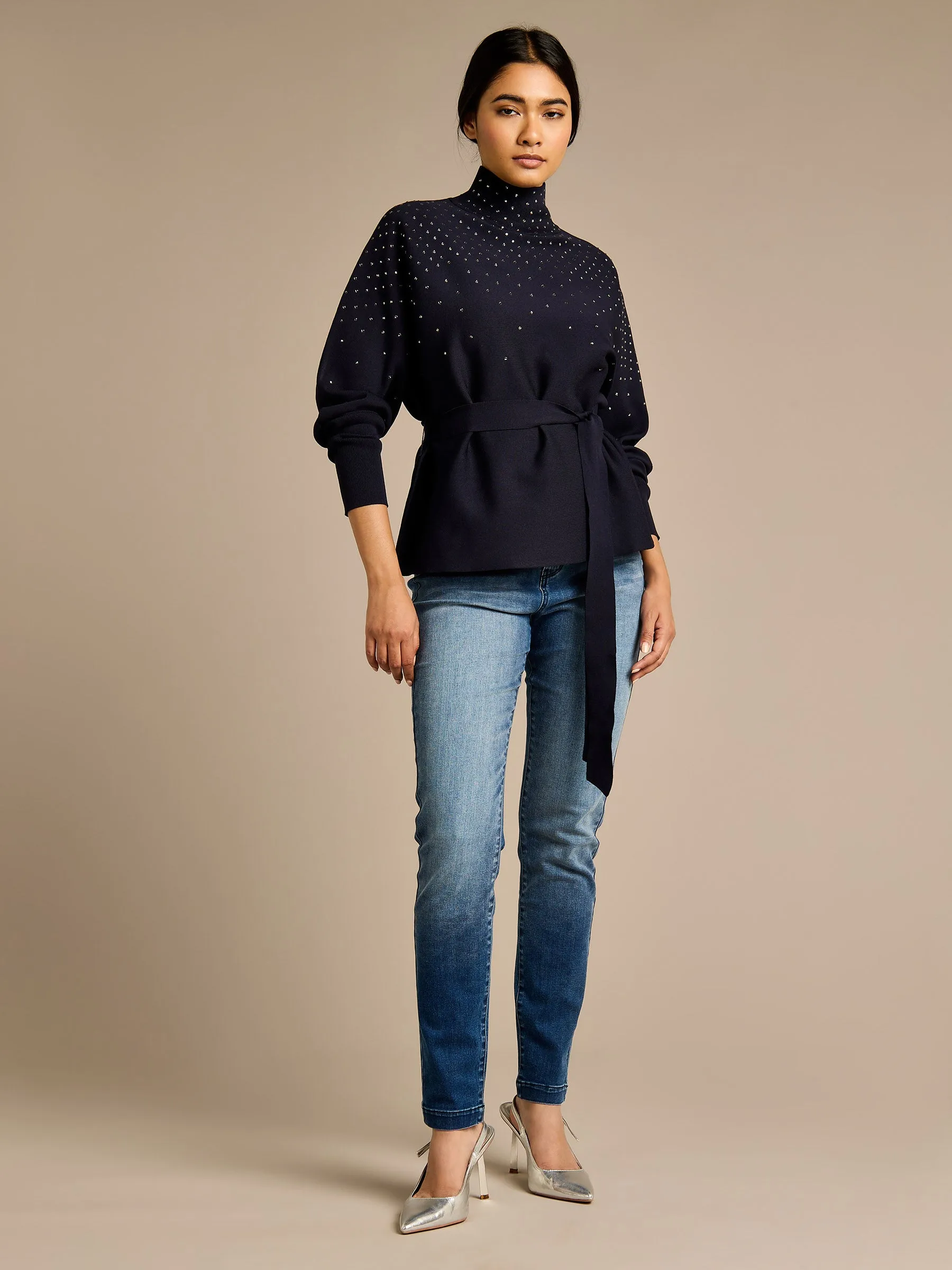 GWD Sparkle Iris Knitted Navy Top sold by George W. Davies