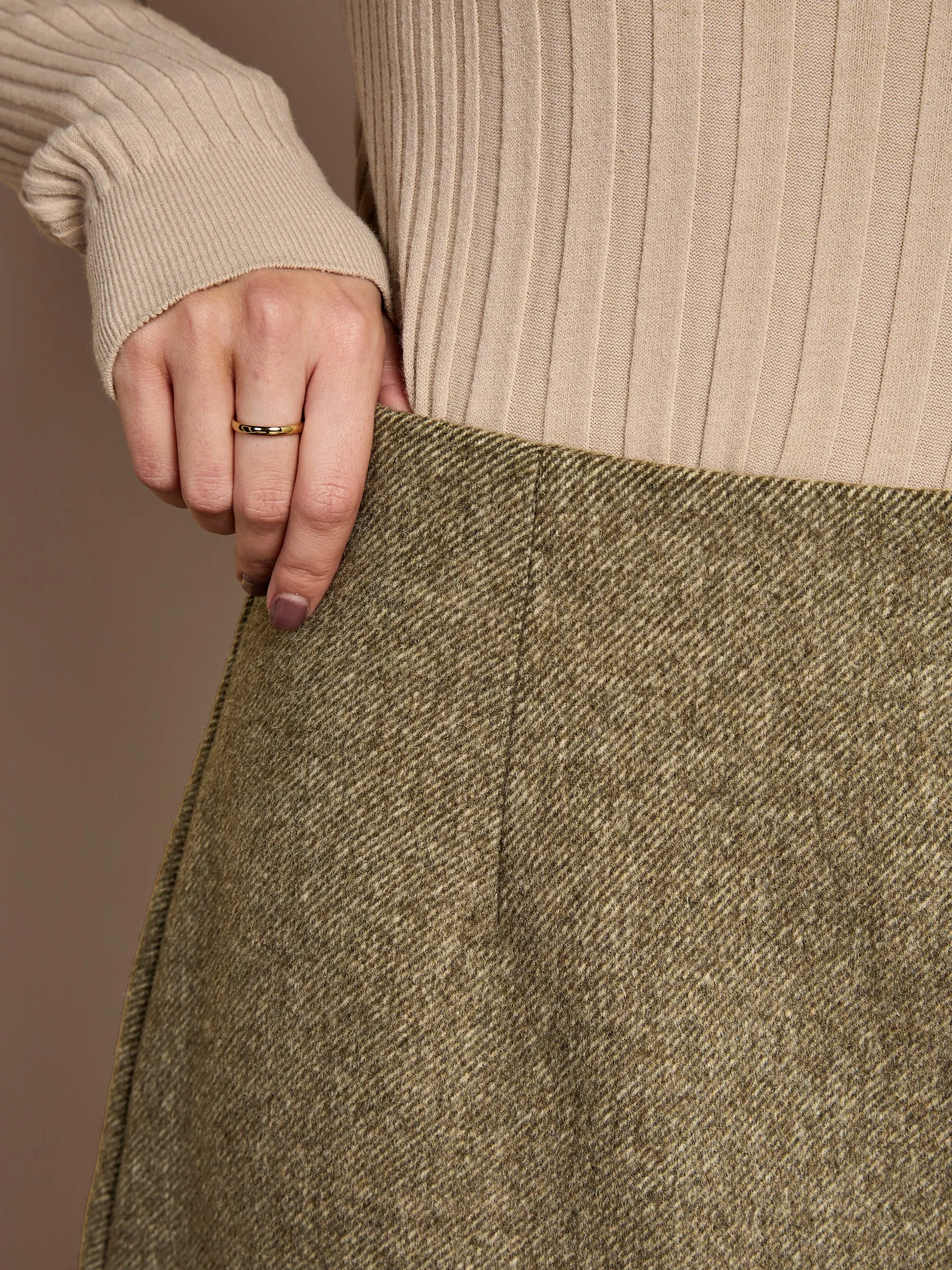GWD Meredith Wool Blend Skirt – Olive Herringbone sold by George W. Davies product image thumbnail 5