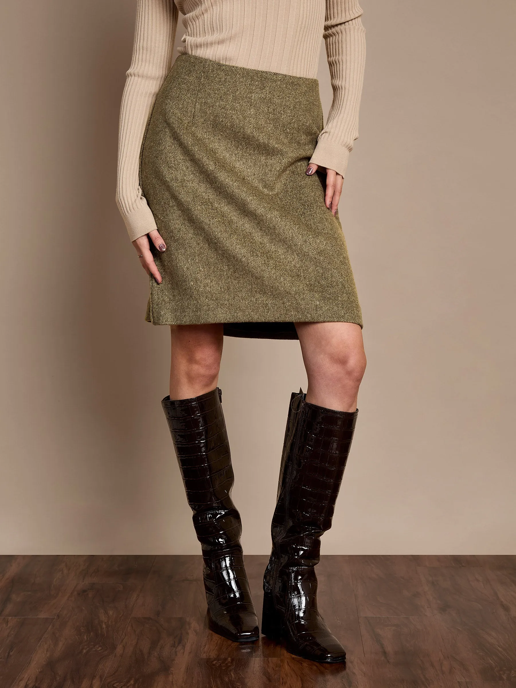 GWD Meredith Wool Blend Skirt – Olive Herringbone sold by George W. Davies product image thumbnail 3