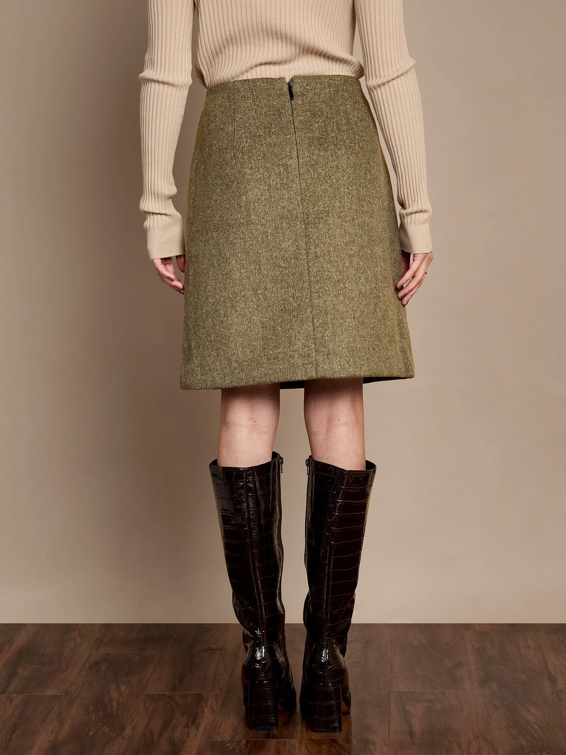 GWD Meredith Wool Blend Skirt – Olive Herringbone sold by George W. Davies product image thumbnail 4