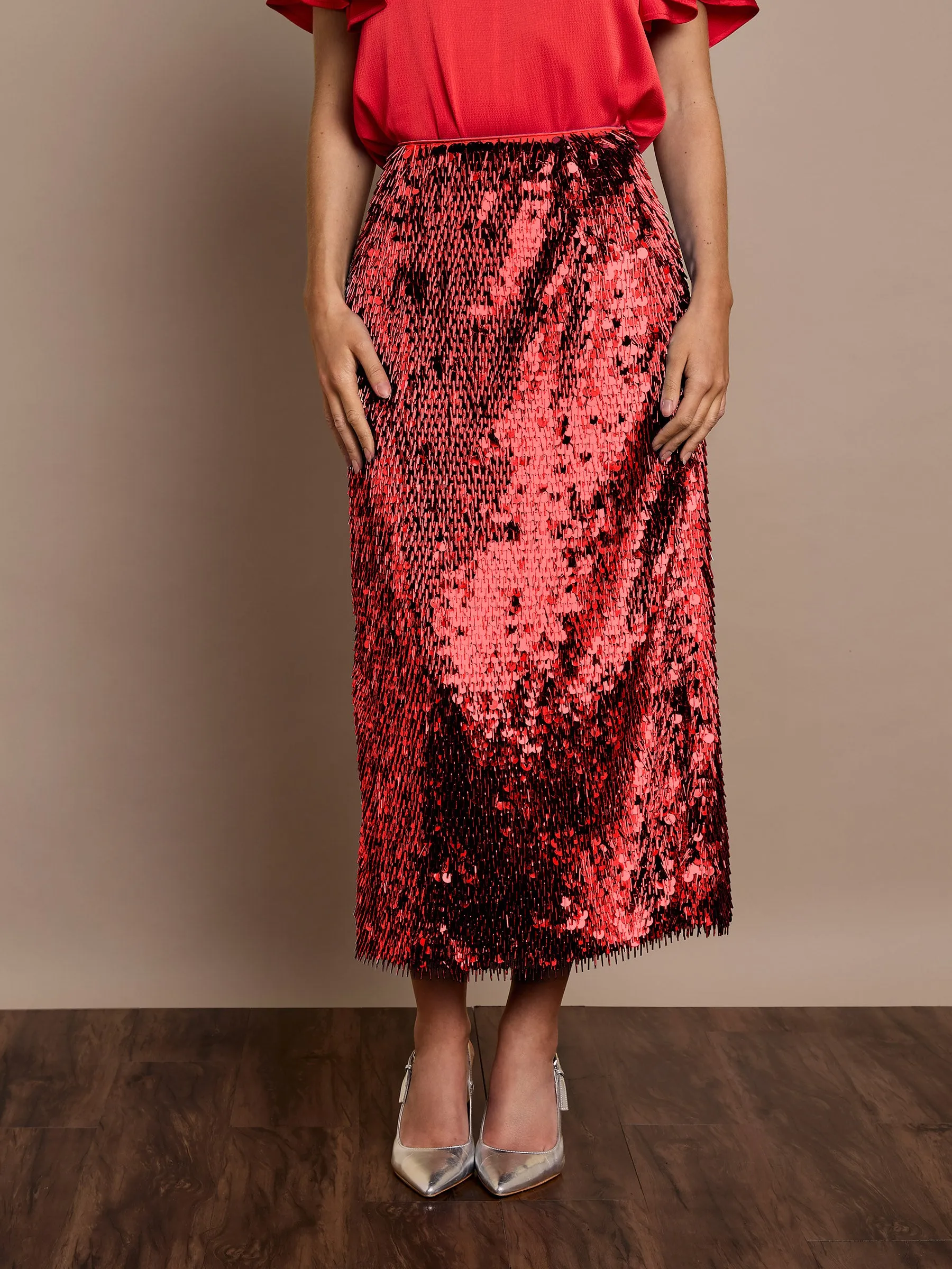 Simone Midi Sequin Skirt Red sold by George W. Davies product image thumbnail 4