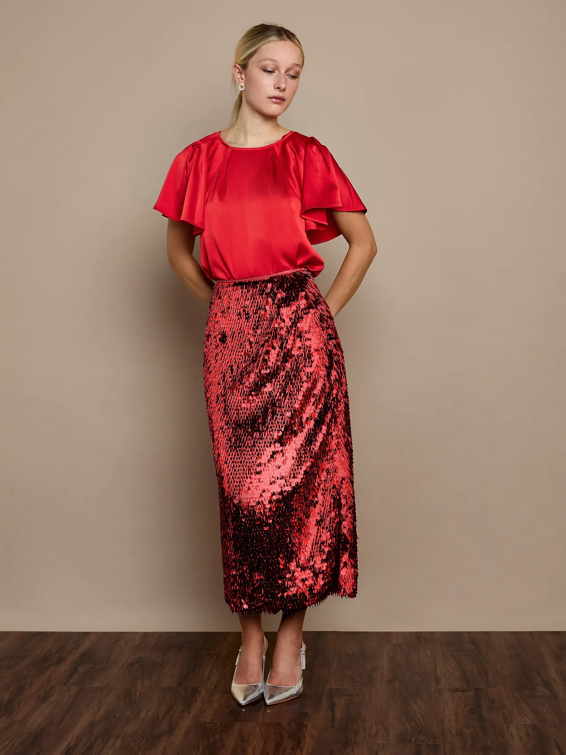 Simone Midi Sequin Skirt Red sold by George W. Davies product image thumbnail 3