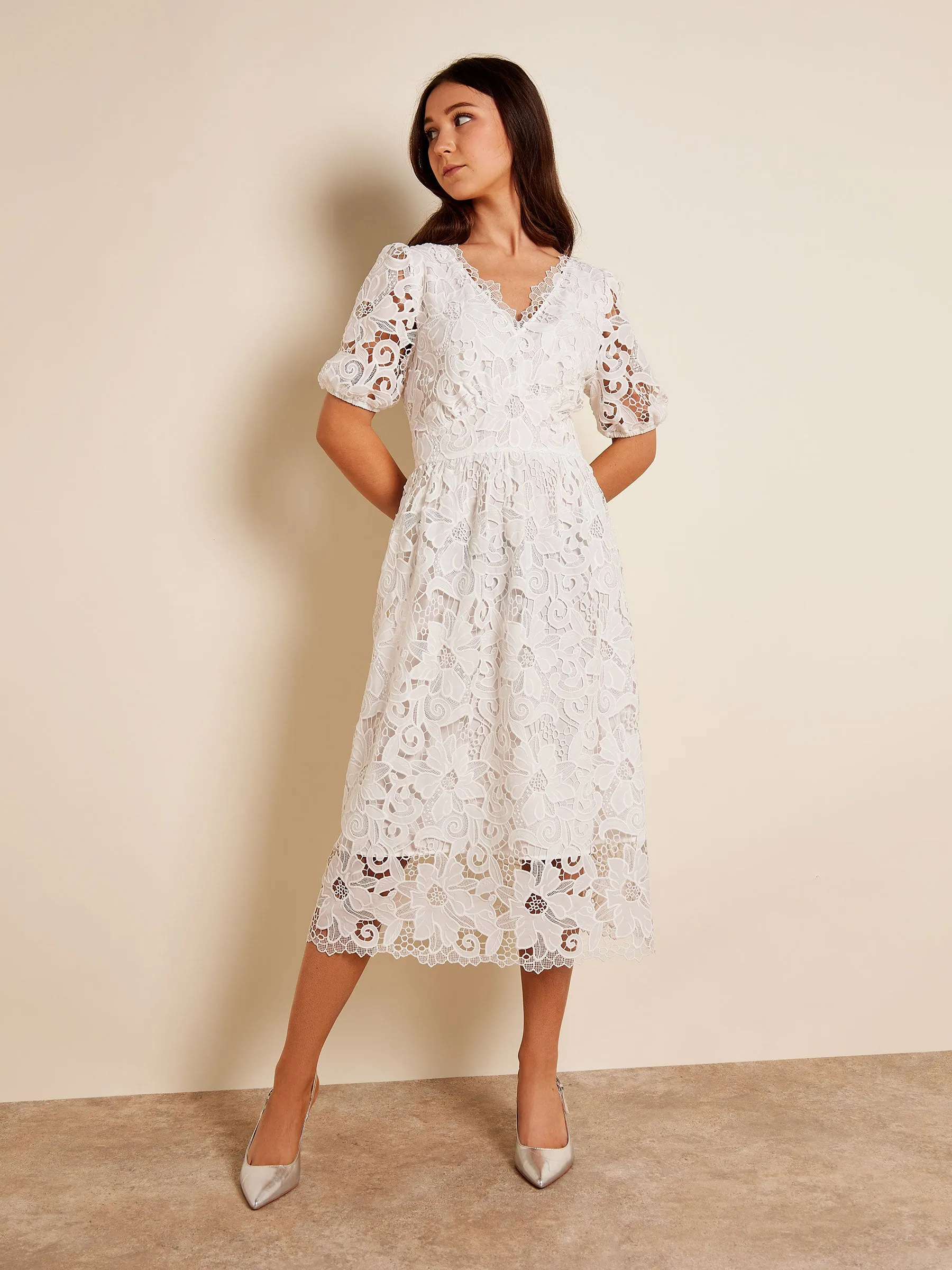 GWD Paola Lace White Midi Dress sold by George W. Davies