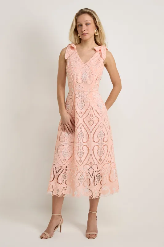 GWD Doris Pink Lace Midi Dress made by George W. Davies