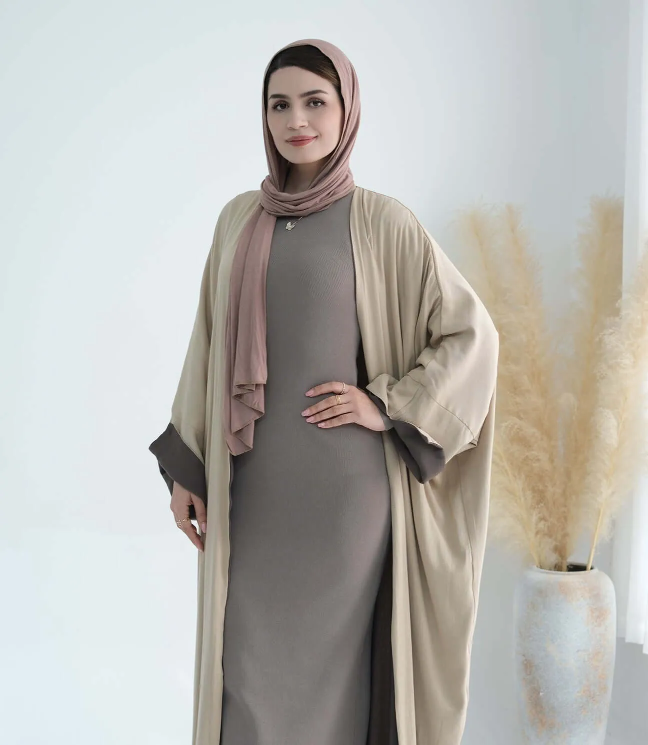 Modern Double Sided Wearable Cardigan Abaya sold by Evofash