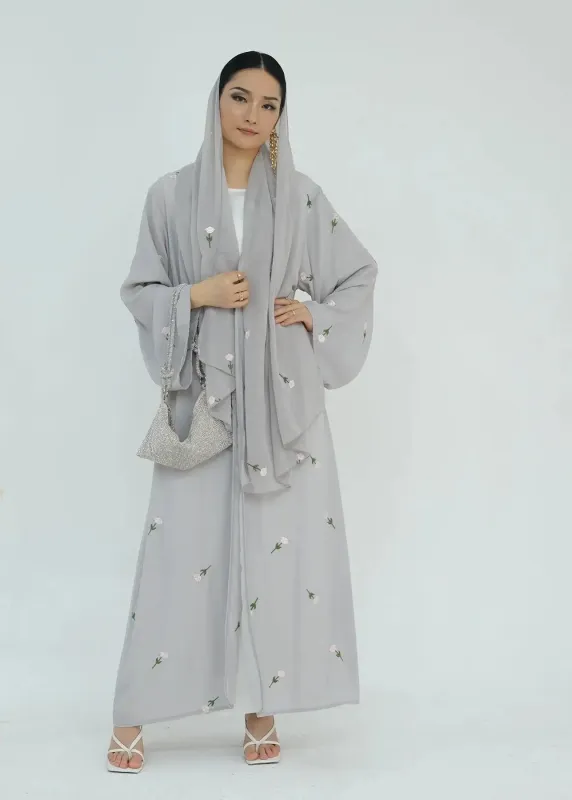 Floral Embroidery Abayas with Hijab 2-Piece Set sold by Evofash