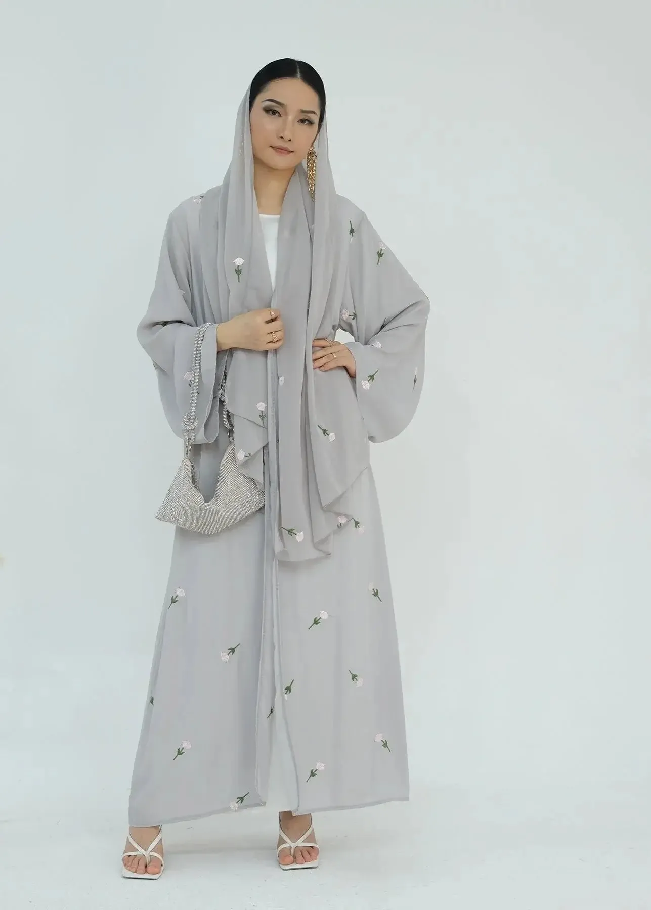 Floral Embroidery Abayas with Hijab 2-Piece Set sold by Evofash