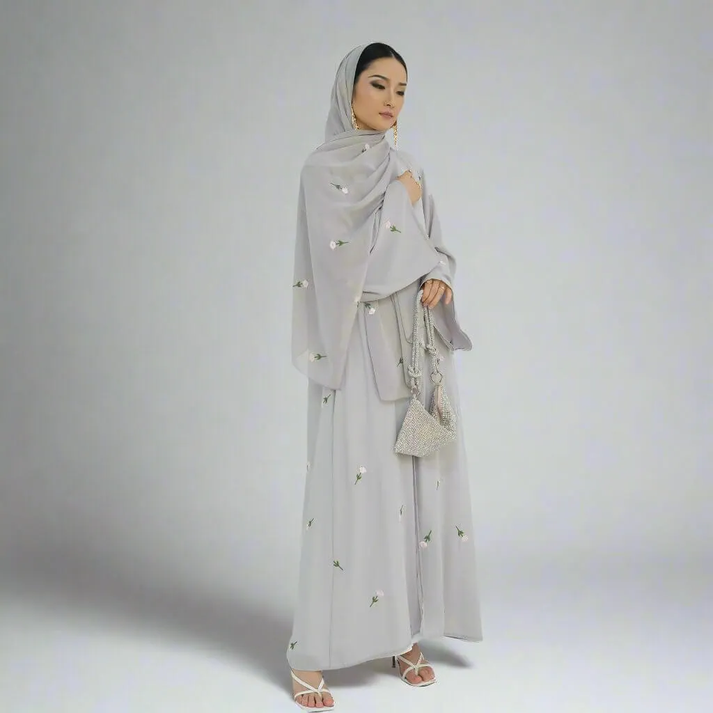 Floral Embroidery Abayas with Hijab 2-Piece Set sold by Evofash product image thumbnail 3