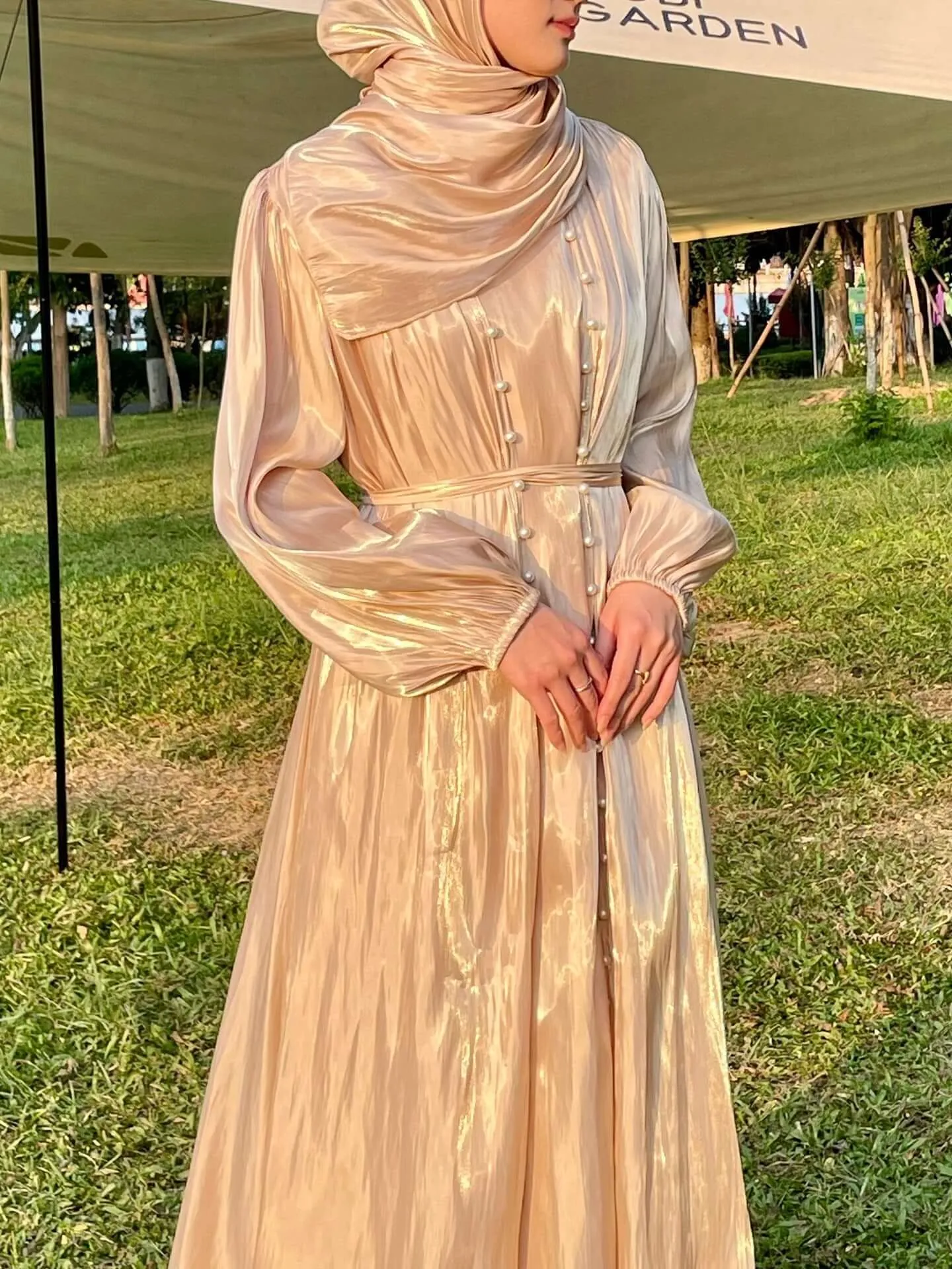 Luxury Elegant Pearl Abaya 5-Piece Set sold by Evofash