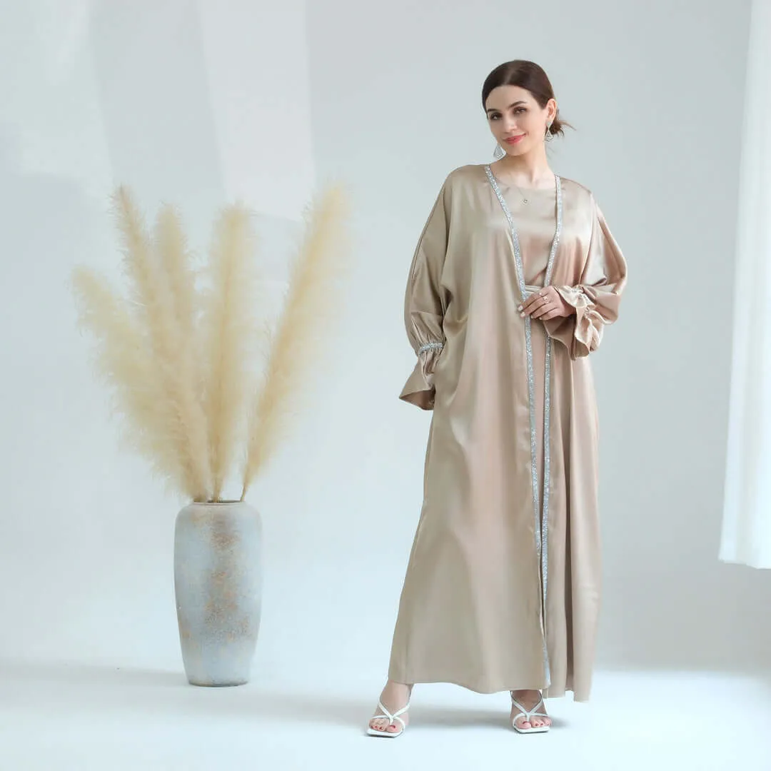 Lightweight Satin Abaya 3-Piece Set sold by Evofash