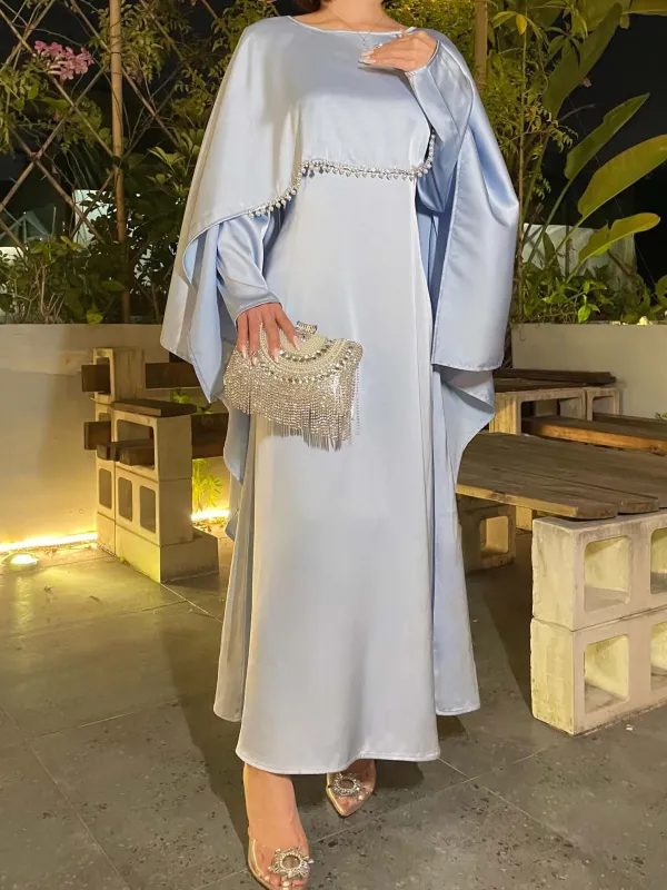 Satin Cape Elegant Abaya 2-Piece Set sold by Evofash