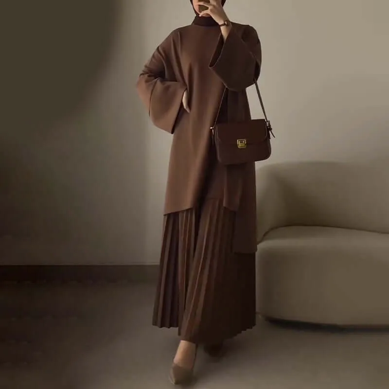 Round Neck Top & Pleated Skirt 2-Piece Set sold by Evofash product image thumbnail 2