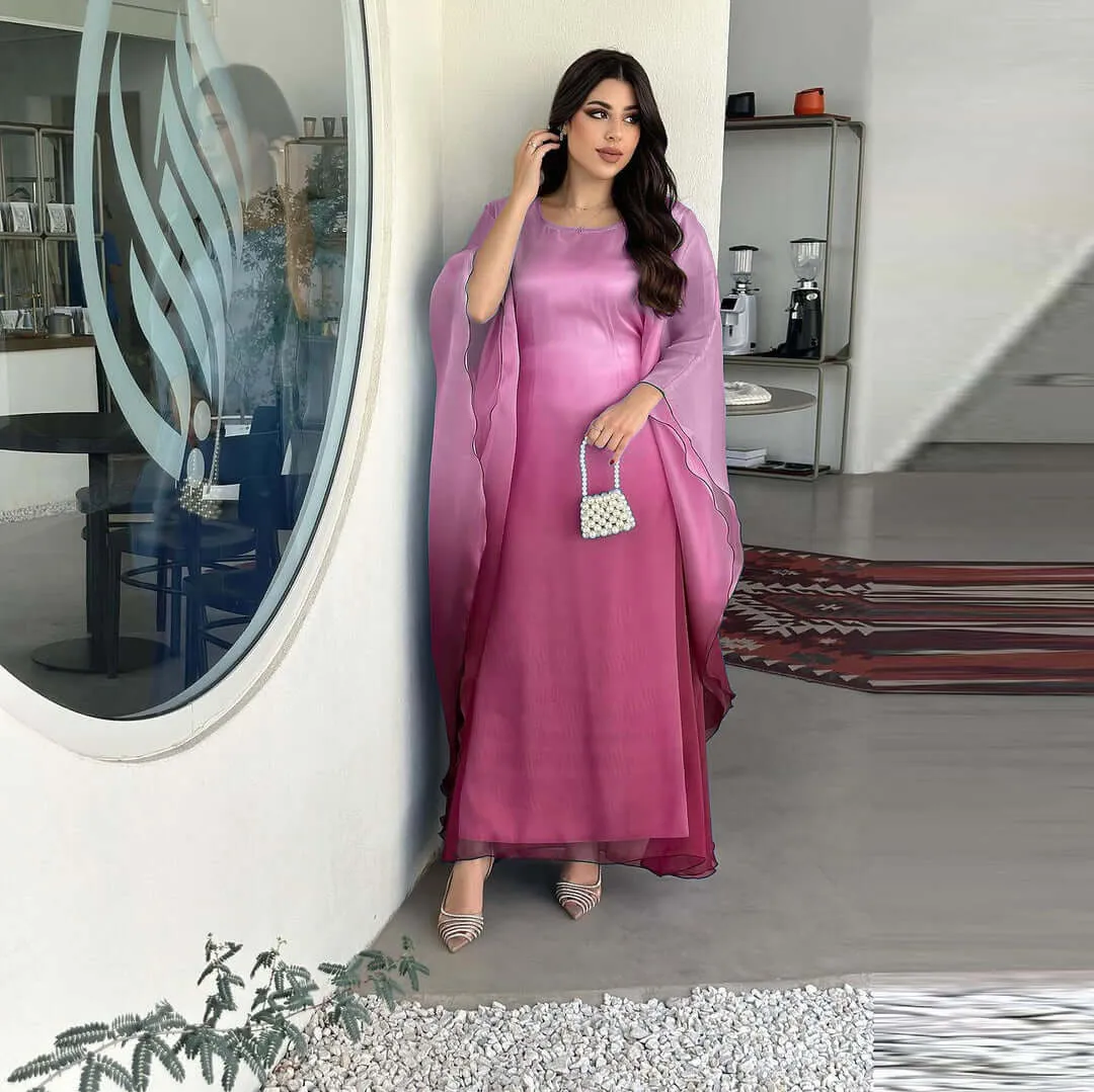 Gradient Satin Butterfly Abaya for Women sold by Evofash