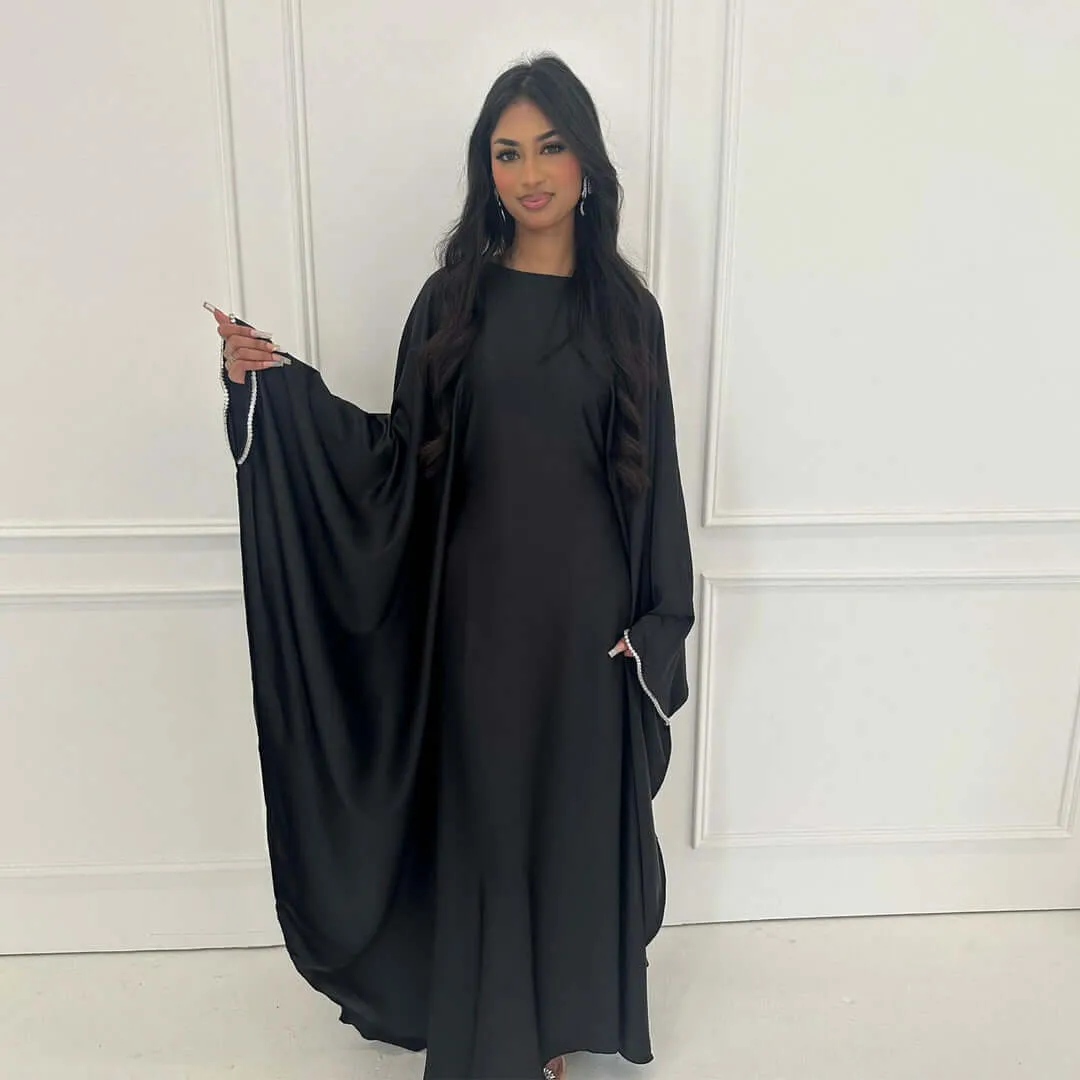 Fashion Satin Butterfly Abaya with Belt for Women sold by Evofash