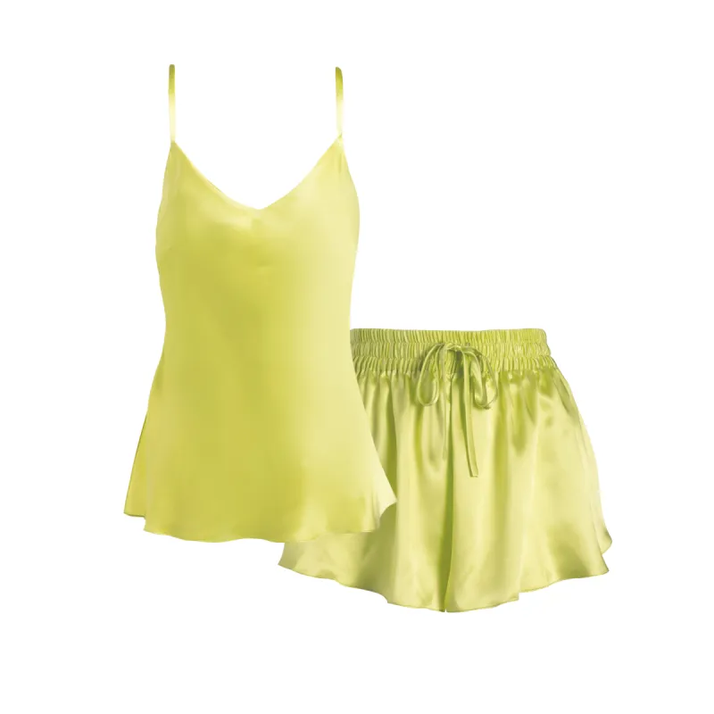 lola silk camisole and short set in citron sold by Je Mérite