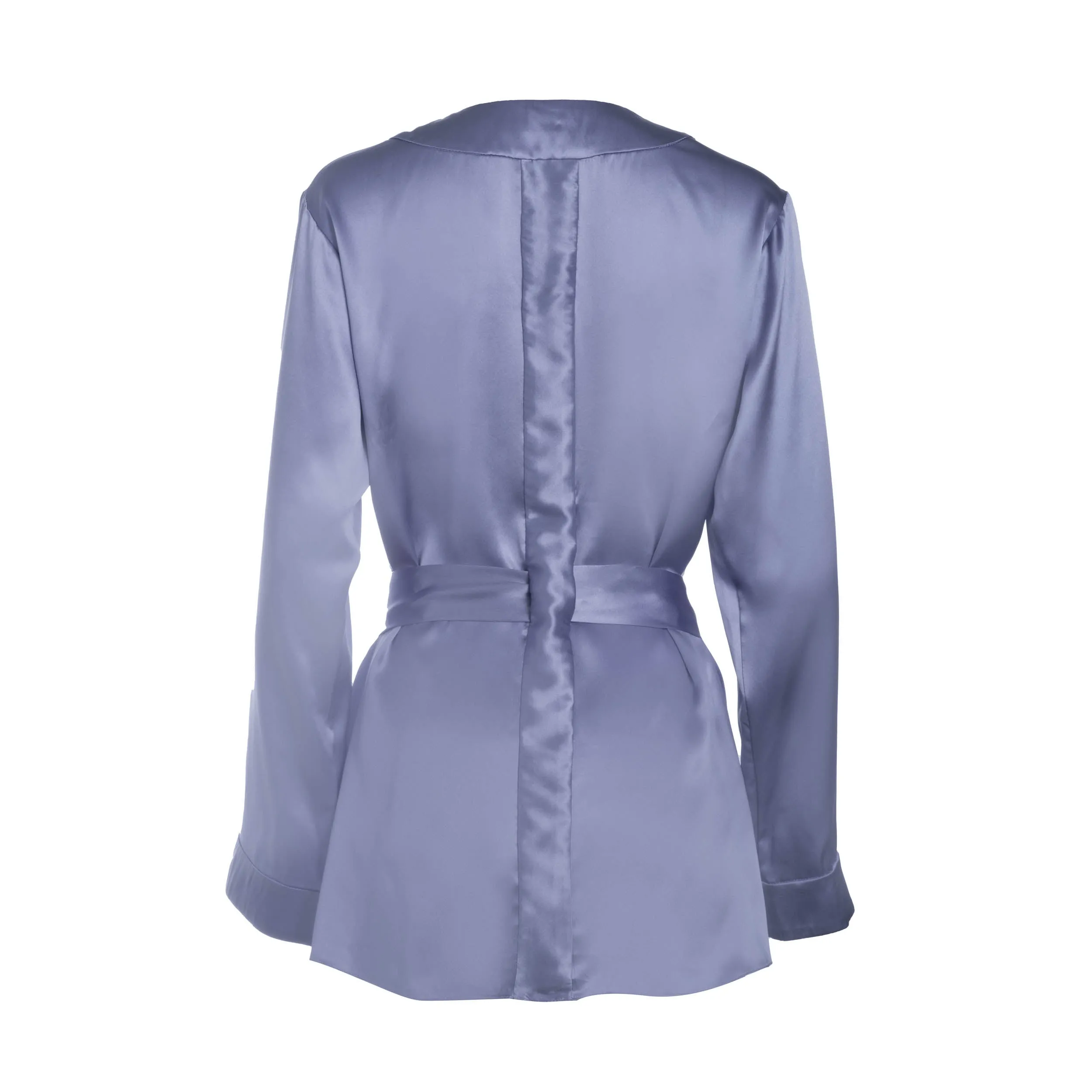 lola silk short robe in periwinkle sold by Je Mérite product image thumbnail 3