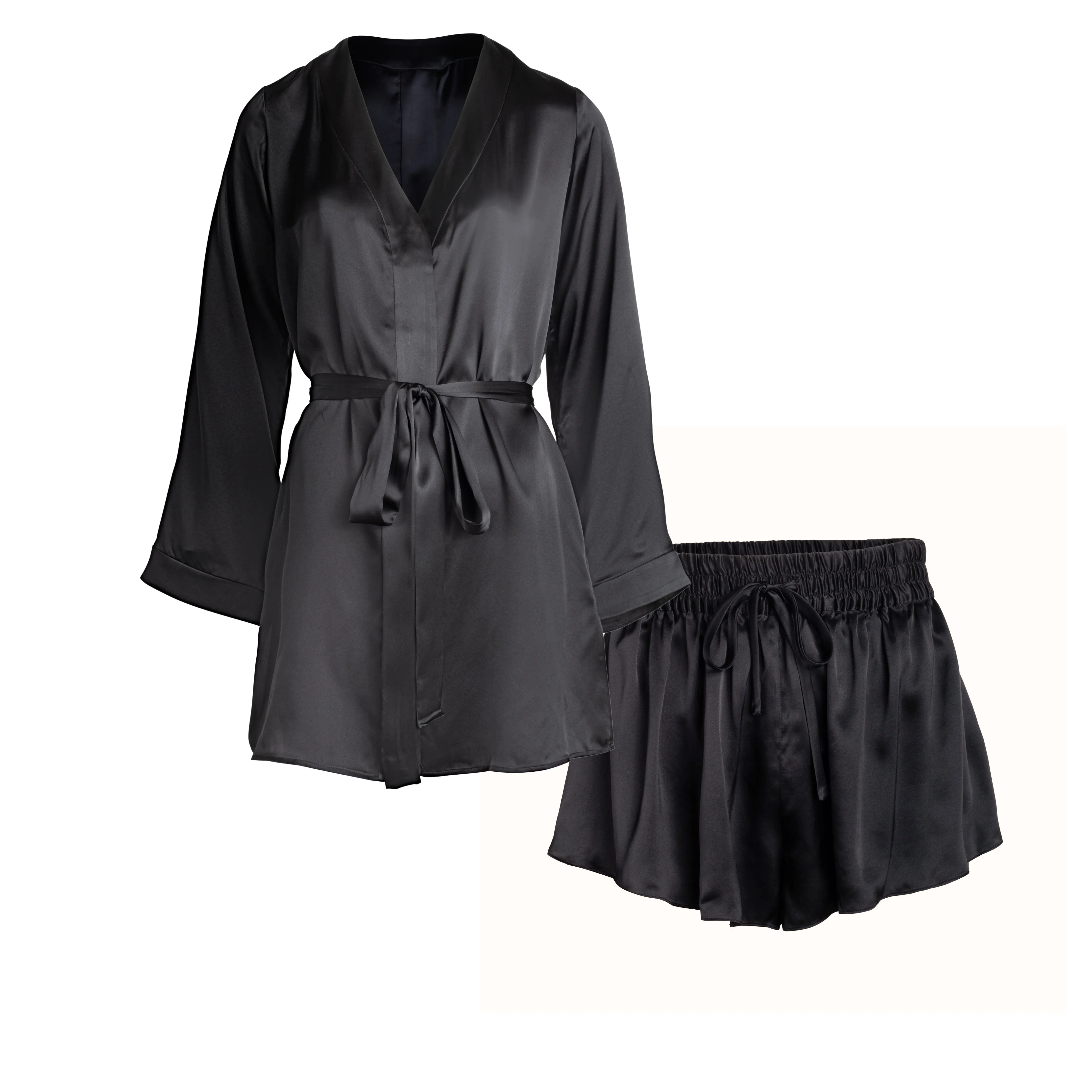 lola silk shirt dress and short set in noire sold by Je Mérite product image thumbnail 2