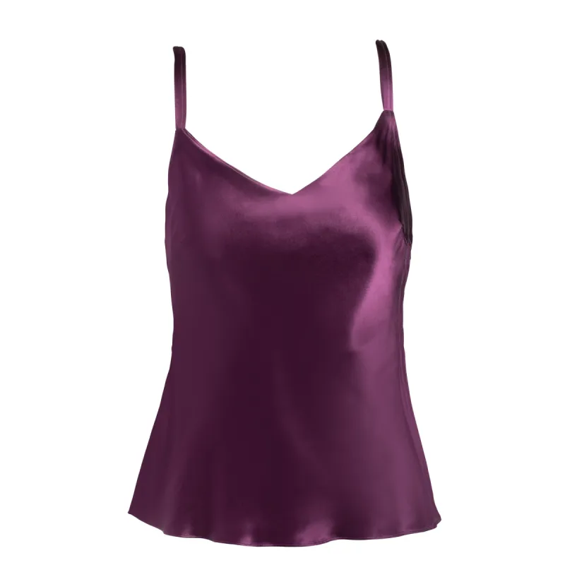 lola silk camisole in aubergine sold by Je Mérite