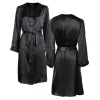 lola silk nightdress and tuxedo pant set in noire sold by Je Mérite