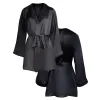 lola cropped silk sleep shirt and tuxedo bermuda short in noire sold by Je Mérite