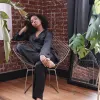 lola cropped silk sleep shirt and tuxedo bermuda short in noire sold by Je Mérite