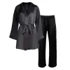lola cropped silk sleep shirt and tuxedo bermuda short in noire sold by Je Mérite