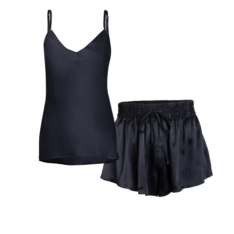 lola silk camisole and short set in noire sold by Je Mérite