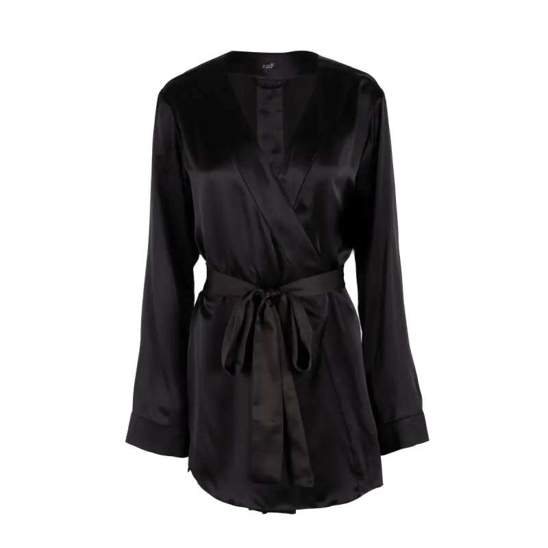 lola silk short robe in noire sold by Je Mérite